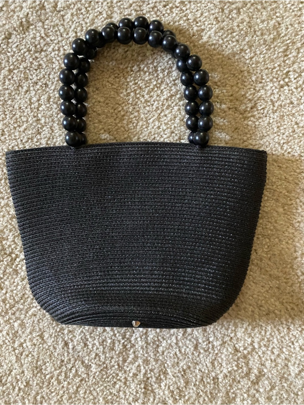 Talbots Stylish Black Beaded Handle Tote Bag